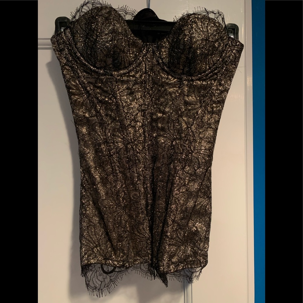 Agent Provocateur black and gold lace corset.